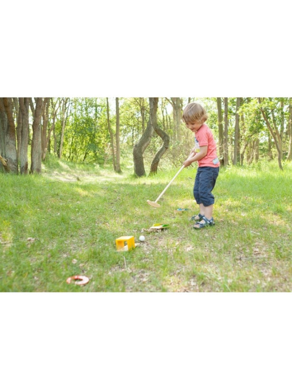 Drewniany zestaw do minigolfa z przeszkodami BS Toys
