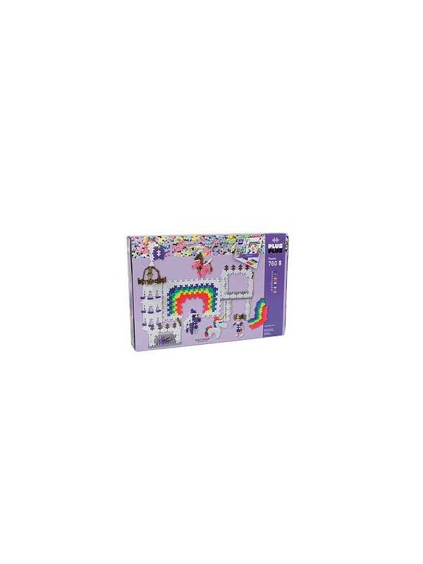 Plus-Plus, Mini Pastel - 760 szt. - Tęczowy zamek z jednorożcami oraz 2 podkładki GRATIS!