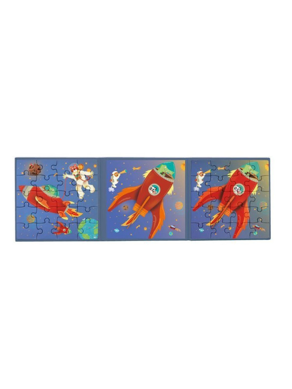 Scratch, Puzzle magnetyczne - książka podróżna Rakieta i kosmos 2 obrazki 40 elem.