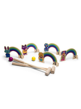 Drewniany krykiet dla dzieci - zestaw BS Toys Tęcza