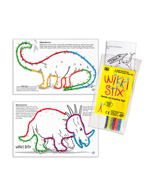 Woskowe sznureczki Wikki Stix - Zestaw PARTY DINO 12 x 12 szt
