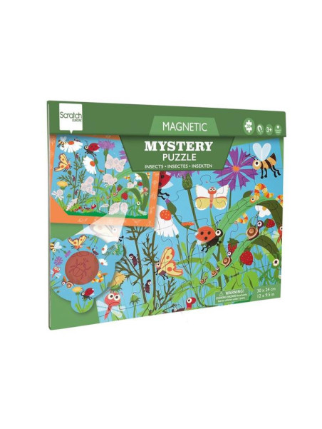 Scratch, 2 w 1 Puzzle magnetyczne i gra Szukaj z lupą - Robaczki 30 el.