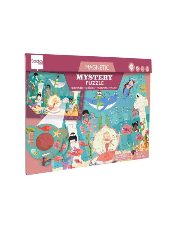 Scratch, 2 w 1 Puzzle magnetyczne i gra Szukaj z lupą - Syrenki 30 el.