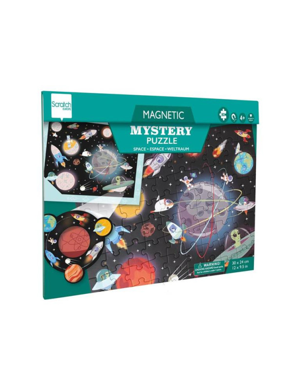 Scratch, 2 w 1 Puzzle magnetyczne i gra Szukaj z lupą - Kosmos 80 el.