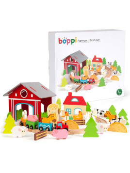 BOPPI, Drewniany zestaw farma i pociąg - 48 elem.