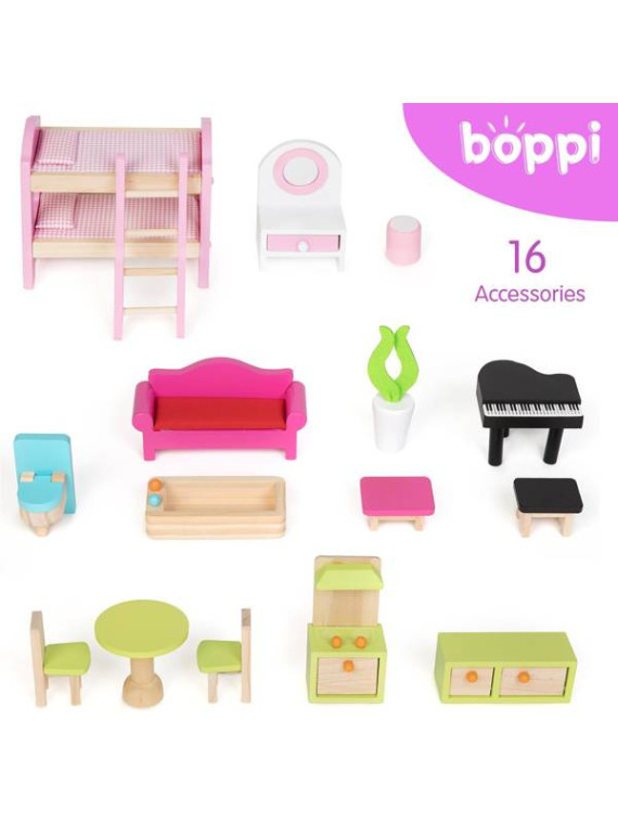 BOPPI, Drewniany domek z balkonem dla lalek  - 3 piętra