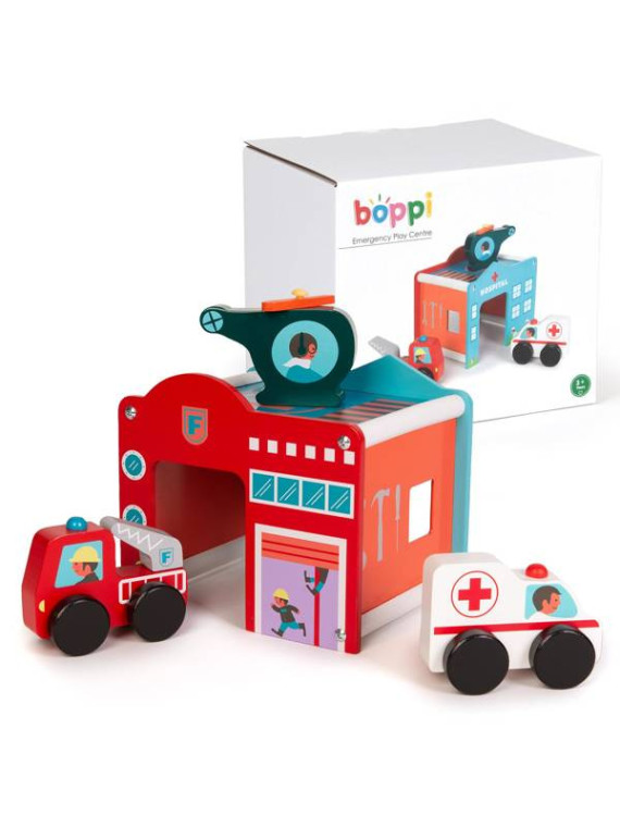 BOPPI, Drewniane centrum ratunkowe 5 w1 : Szpital Straż Stacja benzynowa Mechanik Lądowisko dla helikopterów