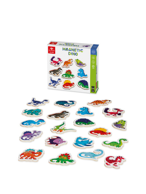 DAL NEGRO, Magnetyczne drewniane magnesy 20 szt - Dinozaury