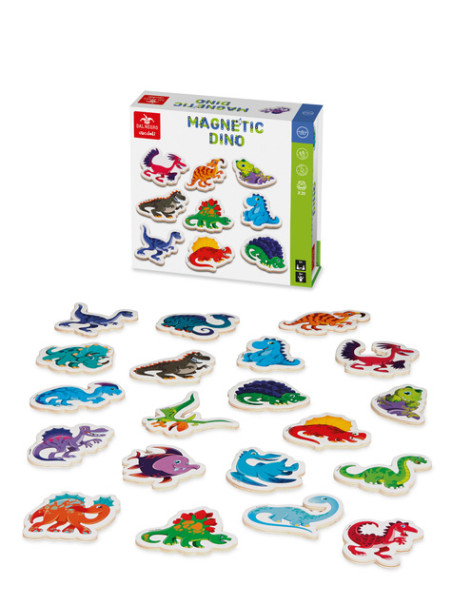 DAL NEGRO, Magnetyczne drewniane magnesy 20 szt - Dinozaury