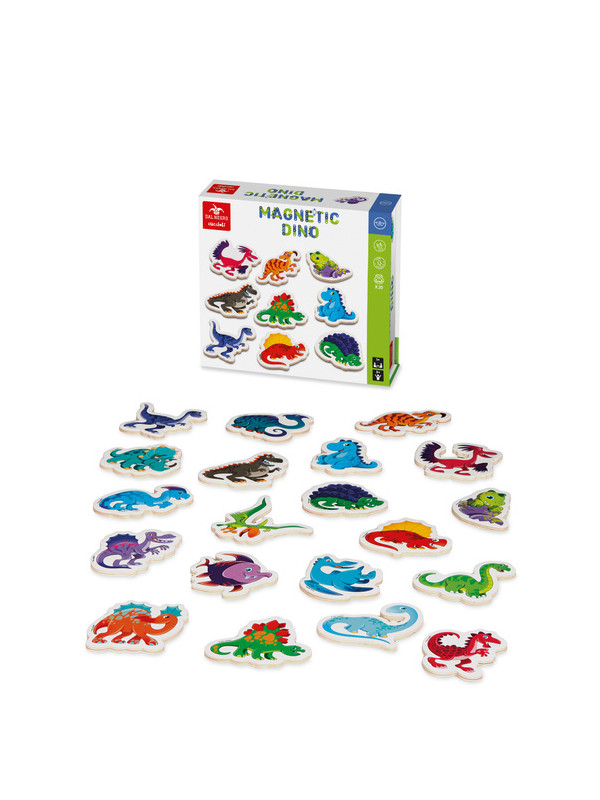 DAL NEGRO, Magnetyczne drewniane magnesy 20 szt - Dinozaury