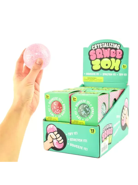 Sensoryczny pastelowy gniotek z kryształkami 8 cm (4 kolory) - display 12 szt