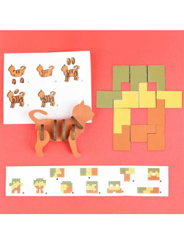 Drewniane mini puzzle 3D i 2D  - display 32 szt