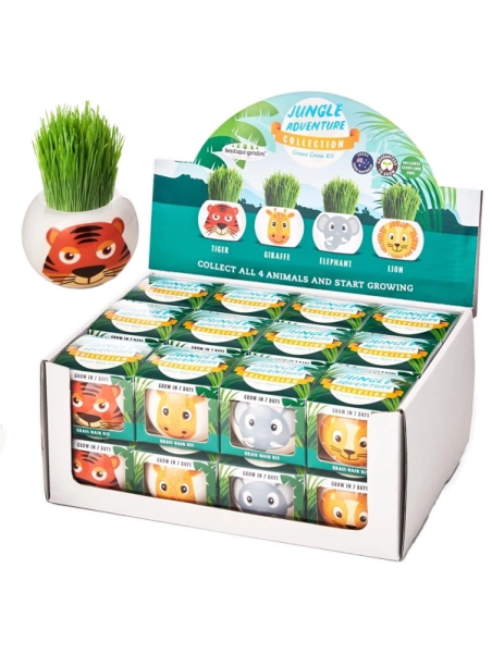 Eco hodowla trawy w doniczce Dzikie zwierzątka - display 24 szt