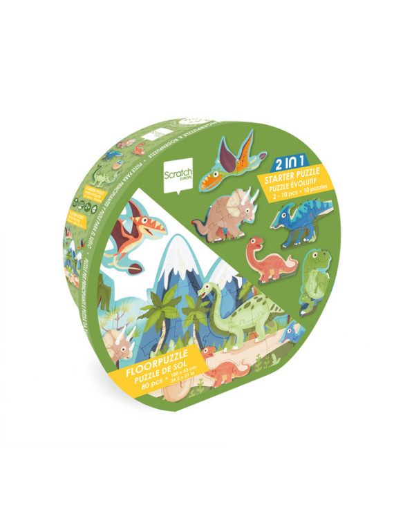 Scratch, 2 w 1 Puzzle podłogowe i pierwsze puzzle - Dinozaury 80 el.