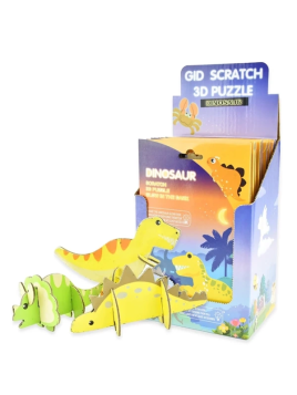 Zestaw 3D puzzle zdrapki świecące w ciemności Dinozaury - display 18 szt