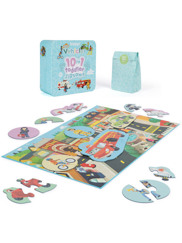 BOPPI, 10 w 1 progresywne pierwsze puzzle Pojazdy i zawody 30 elem