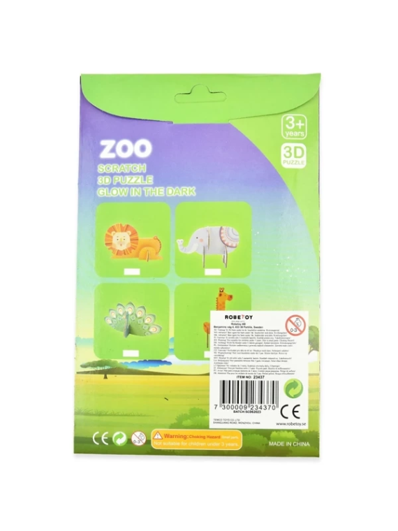 Zestaw 3D puzzle zdrapki świecące w ciemności Safari - mix wzorów