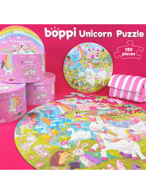 BOPPI, Puzzle okrągłe 58 cm - Jednorożce 150 elem.