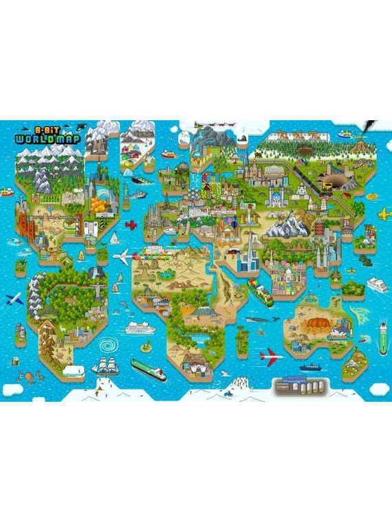 BOPSTER, Puzzle 8-BIT 1000 elem - MAPA ŚWIATA
