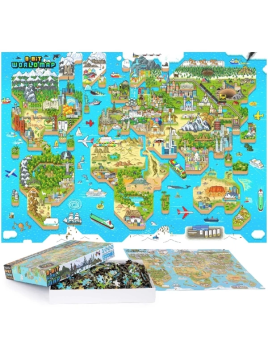 BOPSTER, Puzzle 8-BIT 1000 elem - MAPA ŚWIATA