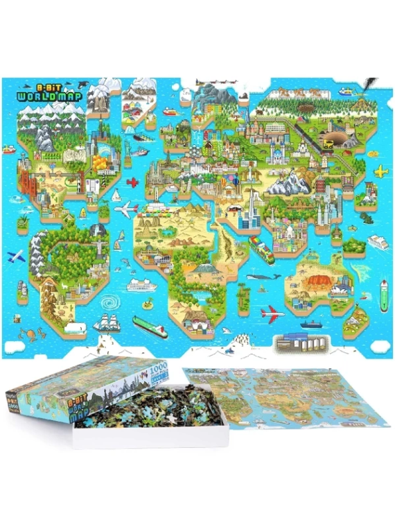 BOPSTER, Puzzle 8-BIT 1000 elem - MAPA ŚWIATA