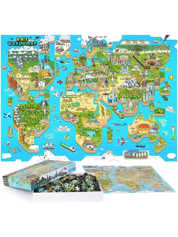 BOPSTER, Puzzle 8-BIT 1000 elem - MAPA ŚWIATA