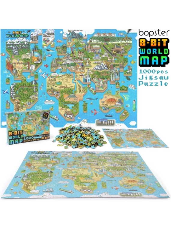 BOPSTER, Puzzle 8-BIT 1000 elem - MAPA ŚWIATA