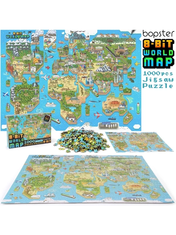 BOPSTER, Puzzle 8-BIT 1000 elem - MAPA ŚWIATA
