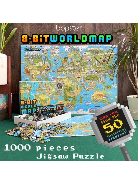 BOPSTER, Puzzle 8-BIT 1000 elem - MAPA ŚWIATA