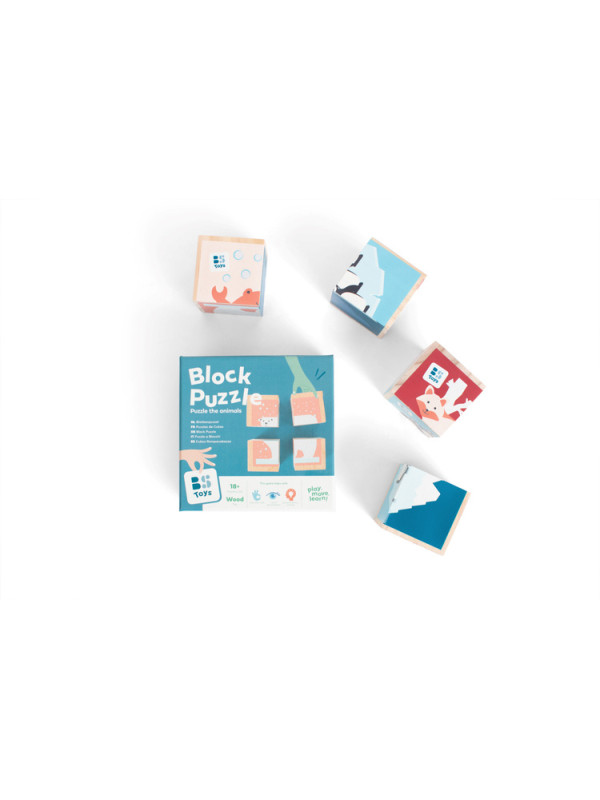BS Toys, 4 drewniane klocki/puzzle Zwierzęta Arktyki