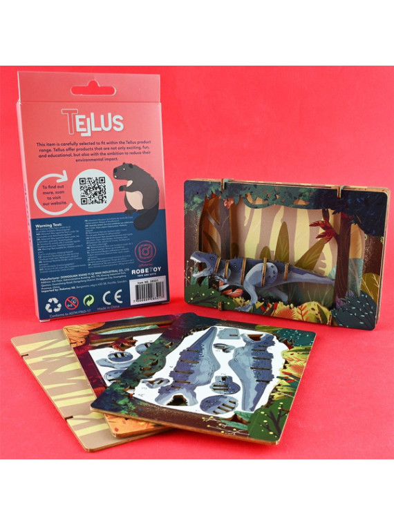 Drewniany rozkładany teatrzyk 3D puzzle - T-REX