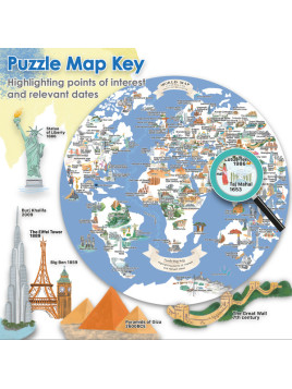 Bopster, okrągłe ilustowane puzzle 1000 el Mapa Świata 4 w 1 ludność/zwierzęta/zabytki/daty