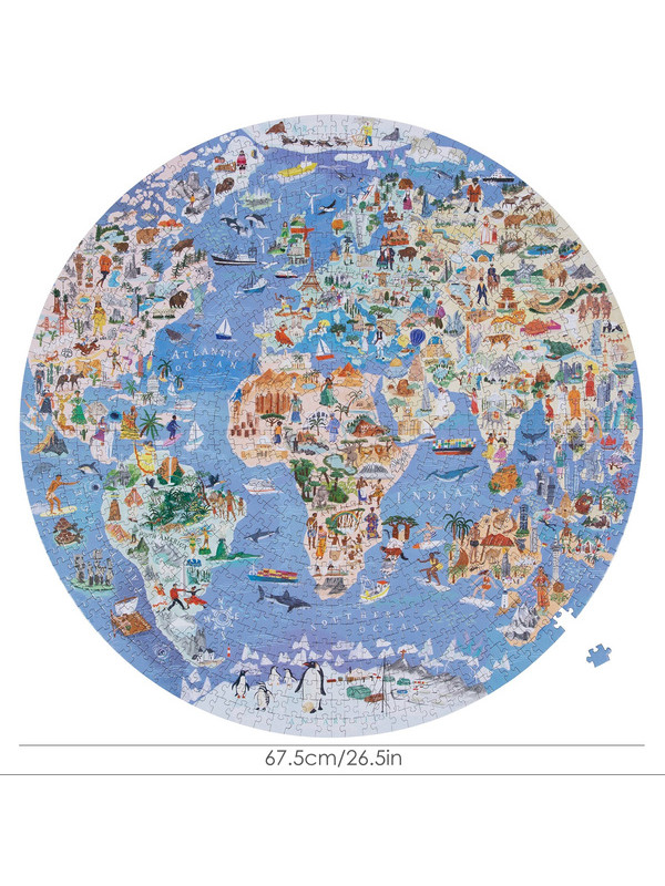 Bopster, okrągłe ilustowane puzzle 1000 el Mapa Świata 4 w 1 ludność/zwierzęta/zabytki/daty