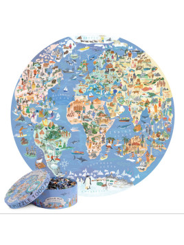 Bopster, okrągłe ilustowane puzzle 1000 el Mapa Świata 4 w 1 ludność/zwierzęta/zabytki/daty