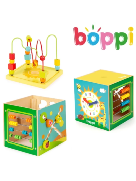 BOPPI, XL drewniana edukacyjna kostka aktywizująca 5 w 1