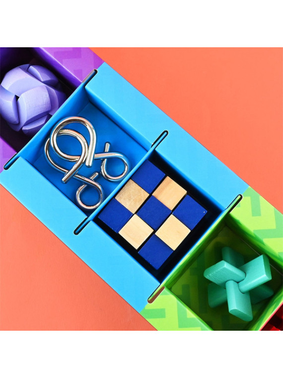 Zestaw IQ puzzle drewniane i metalowe łamigłówki 7 w 1