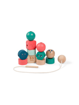 BS Toys, drewniana nawlekanka klocki Buźki