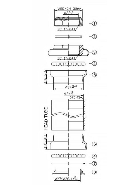 STER NECO REDUKCYJNY 1 1/8"-1" GWINT SREBRNY STAL