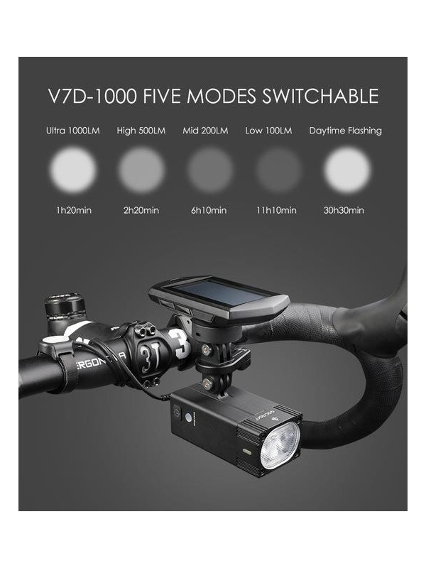 LAMPA PRZÓD GACIRON V7D 1000 LUM USB + ALU BUTLER