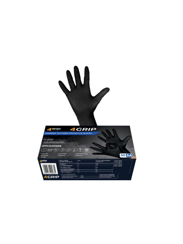 RĘKAWICZKI NITRYLOWE M 50SZT CZARNE 4GRIP WZMOCN.