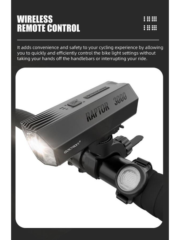 LAMPA PRZÓD GACIRON RAPTOR 3000 LUM USB 10000 MAH